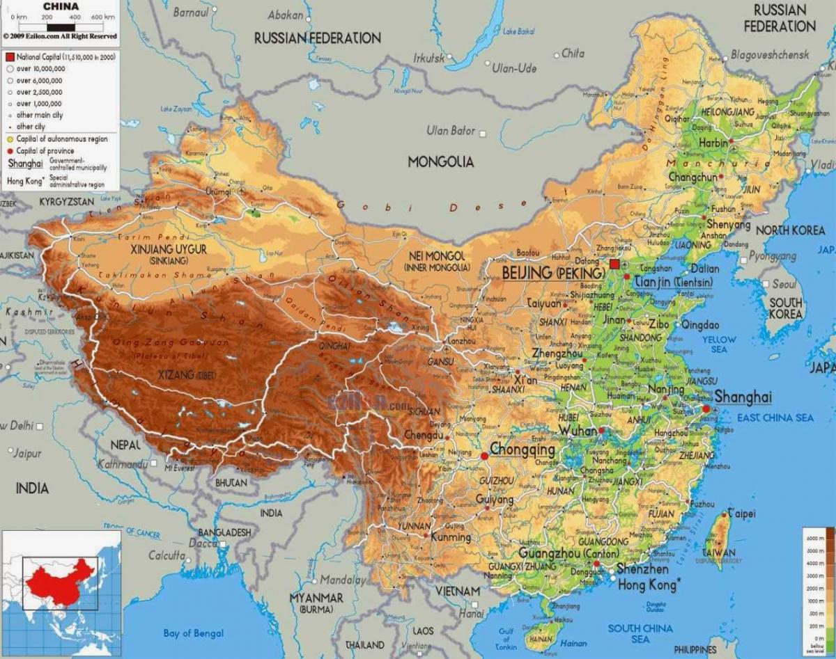 خريطة ارتفاع الصين